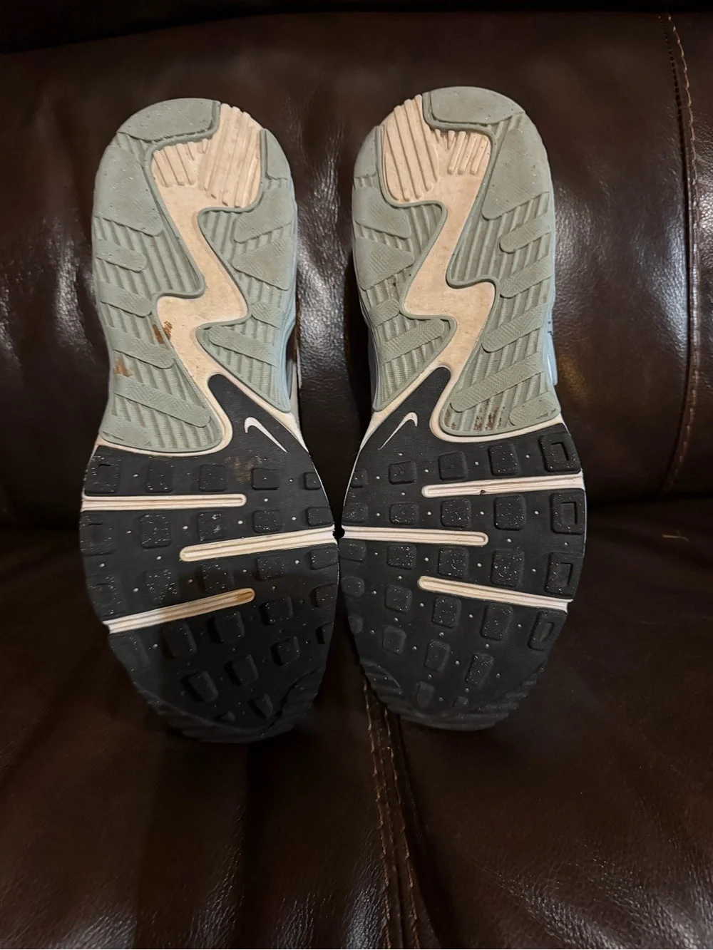 Nike Women’s Beige and Light Blue Air Max Sneakers with Black Swoosh
